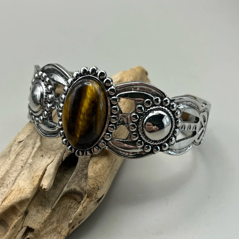 Silver and Tiger Eye Stone Women's Bracelet